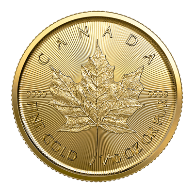 A picture of a 1/10 oz Gold Maple Leaf Coin (2023)